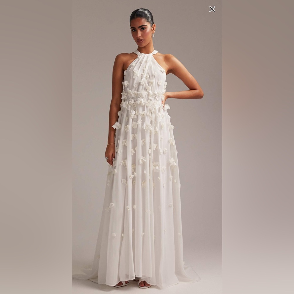 ASOS: ASOS DESIGN 3D floral statement halter maxi wedding dress in ivory